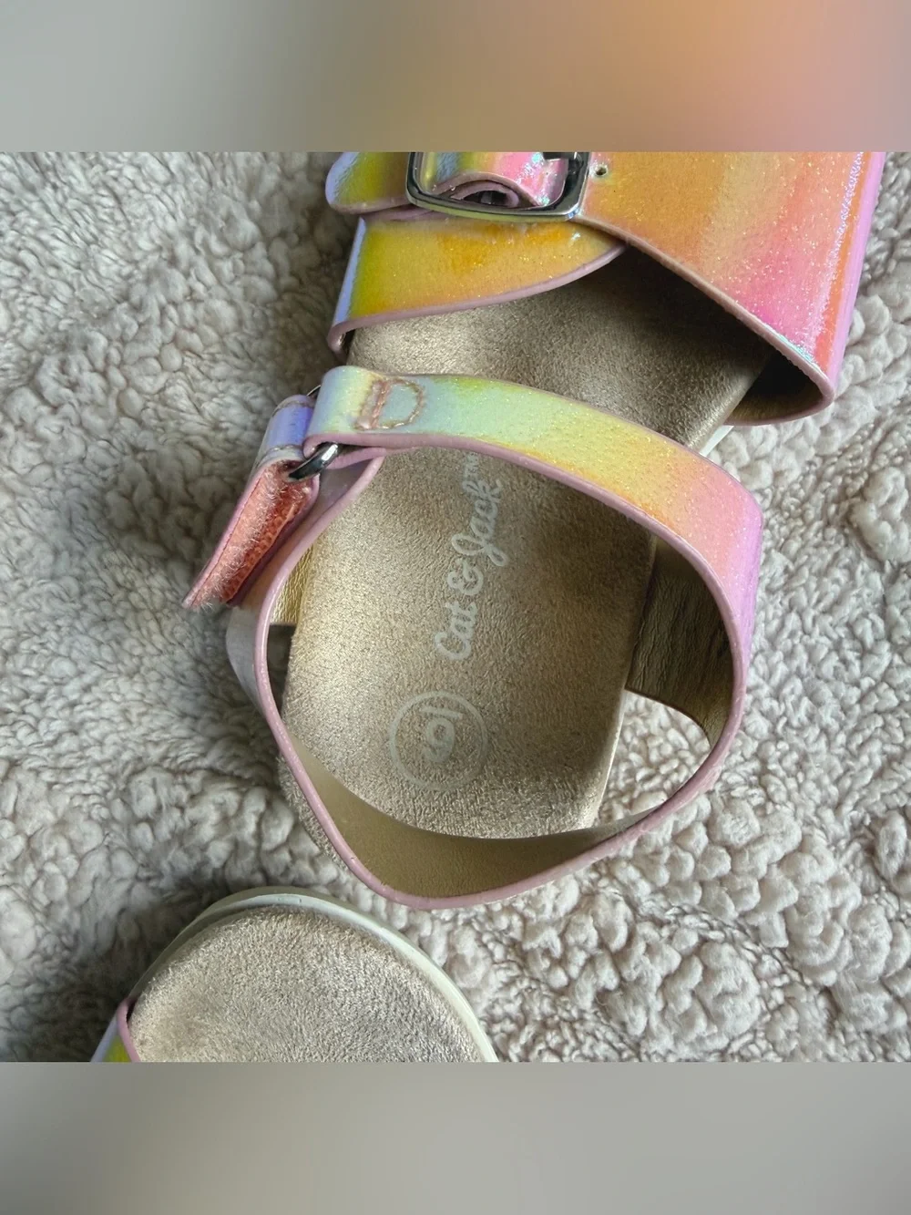 Girls Sandal Bundle - Floral Iridescent Summer Shoes With Ankle Straps, Size 5/6
